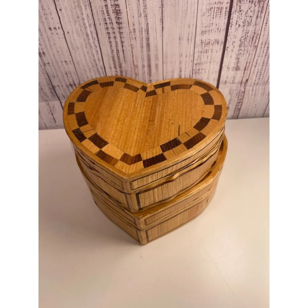 Heart Primitives Antique Style Cardboard Nesting Boxes 2pc Set Natural Red